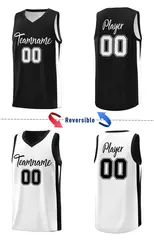Black White Double Side Basketball Jersey Sets for Men 3