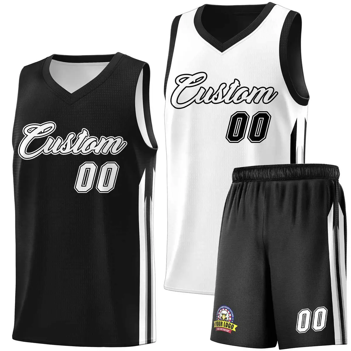 Black White Double Side Basketball Jersey Sets for Men