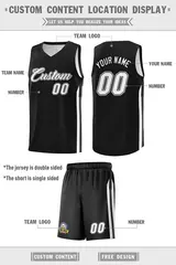 Black White Double Side Basketball Jersey Sets for Men 4