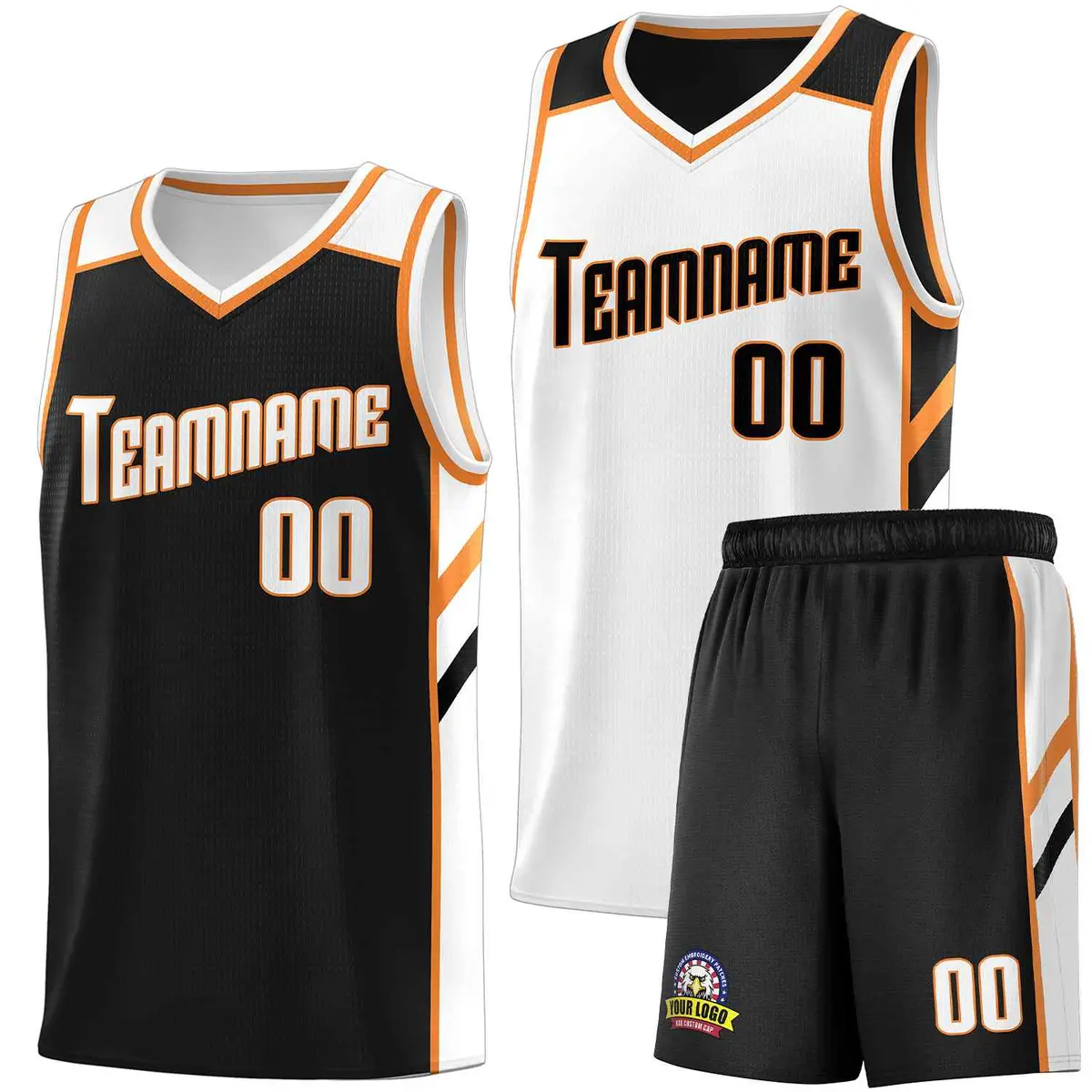 Black White Double Side Basketball Jersey Sets for Men