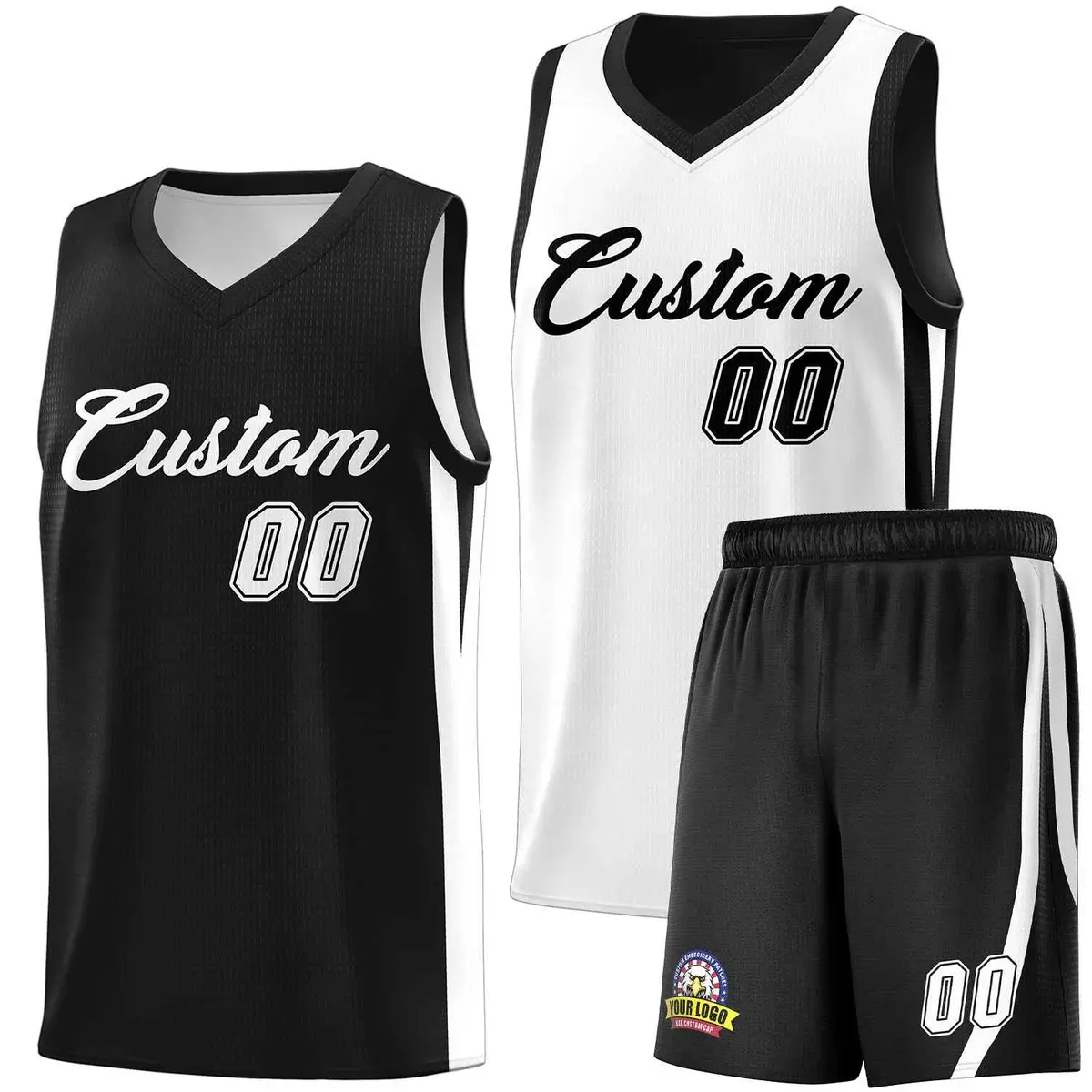 Black White Double Side Basketball Jersey Sets for Men