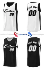 Black White Double Side Basketball Jersey Sets for Men 3