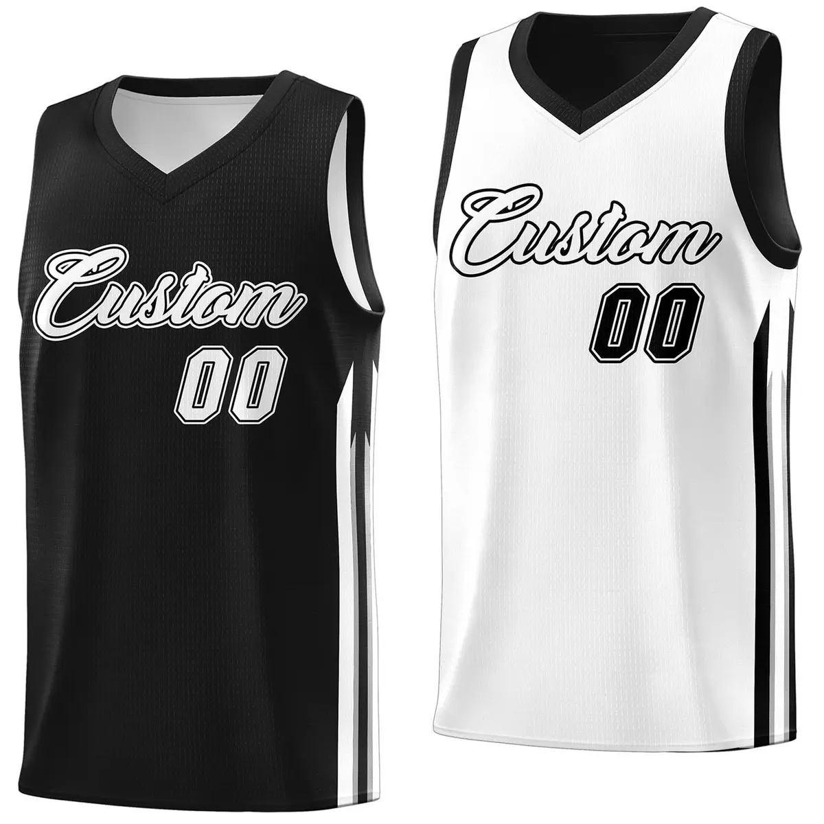 Black White Double Side Men Training Basketball Jersey
