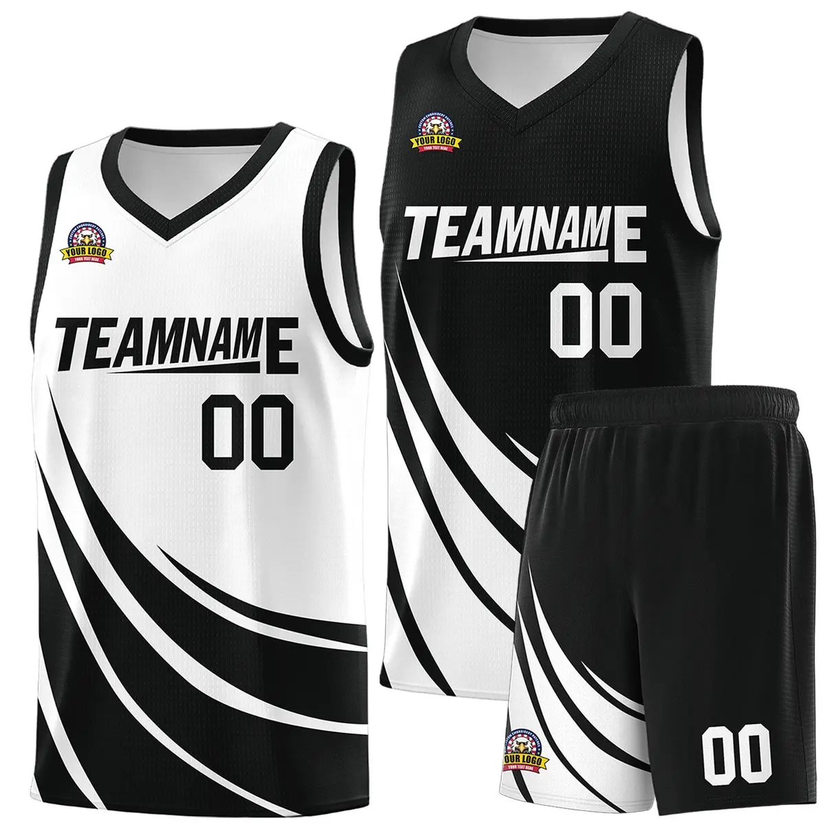 Black White Double Side Mesh Sportswear Basketball Jersey
