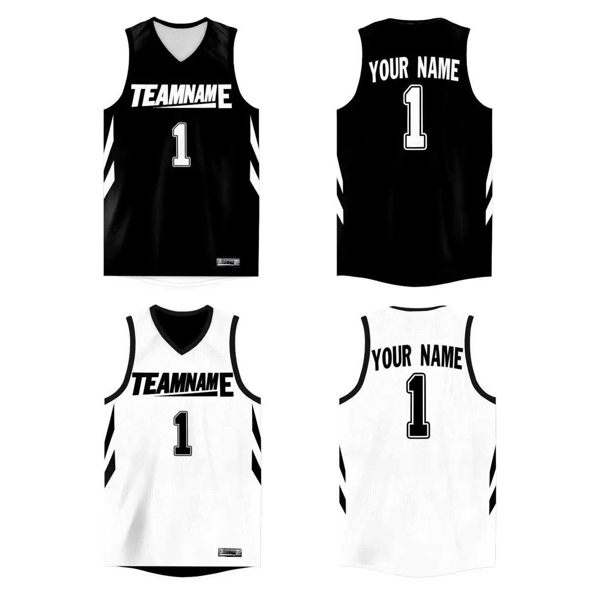 Black White Double Side Tops Athletic Basketball Jersey