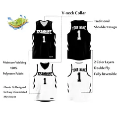Black White Double Side Tops Athletic Basketball Jersey 2