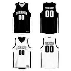 Black White Double Side Tops Sports Basketball Jersey