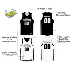 Black White Double Side Tops Sports Basketball Jersey 3