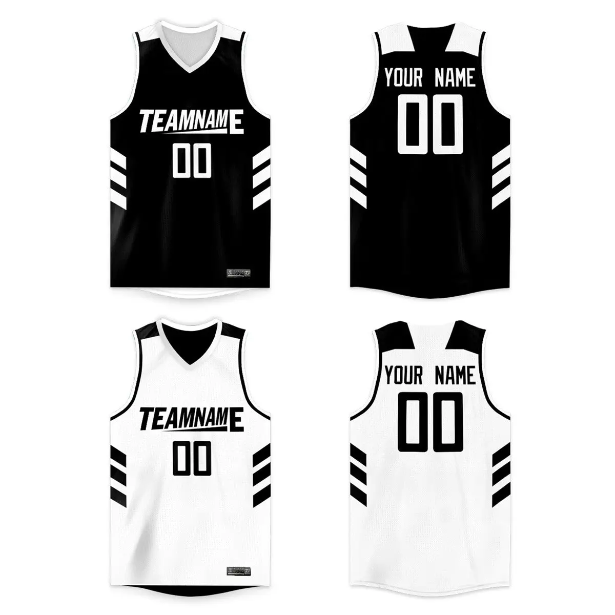 Black White Double Side Tops Team Basketball Jersey