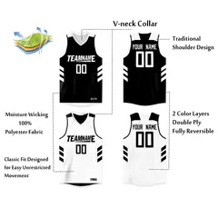 Black White Double Side Tops Team Basketball Jersey 2