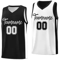 Black White Double Side Tops Team Basketball Jersey