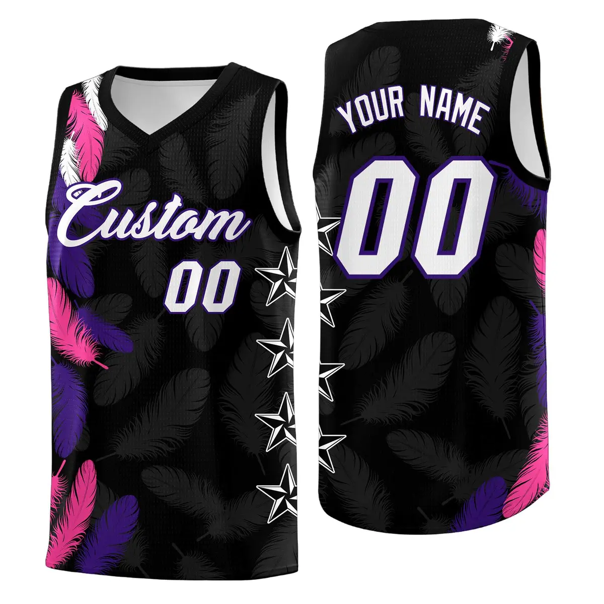 Black White Feather Graffiti Pattern Basketball Jersey