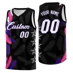 Black White Feather Graffiti Pattern Basketball Jersey 1