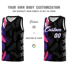 Black White Feather Graffiti Pattern Basketball Jersey 3