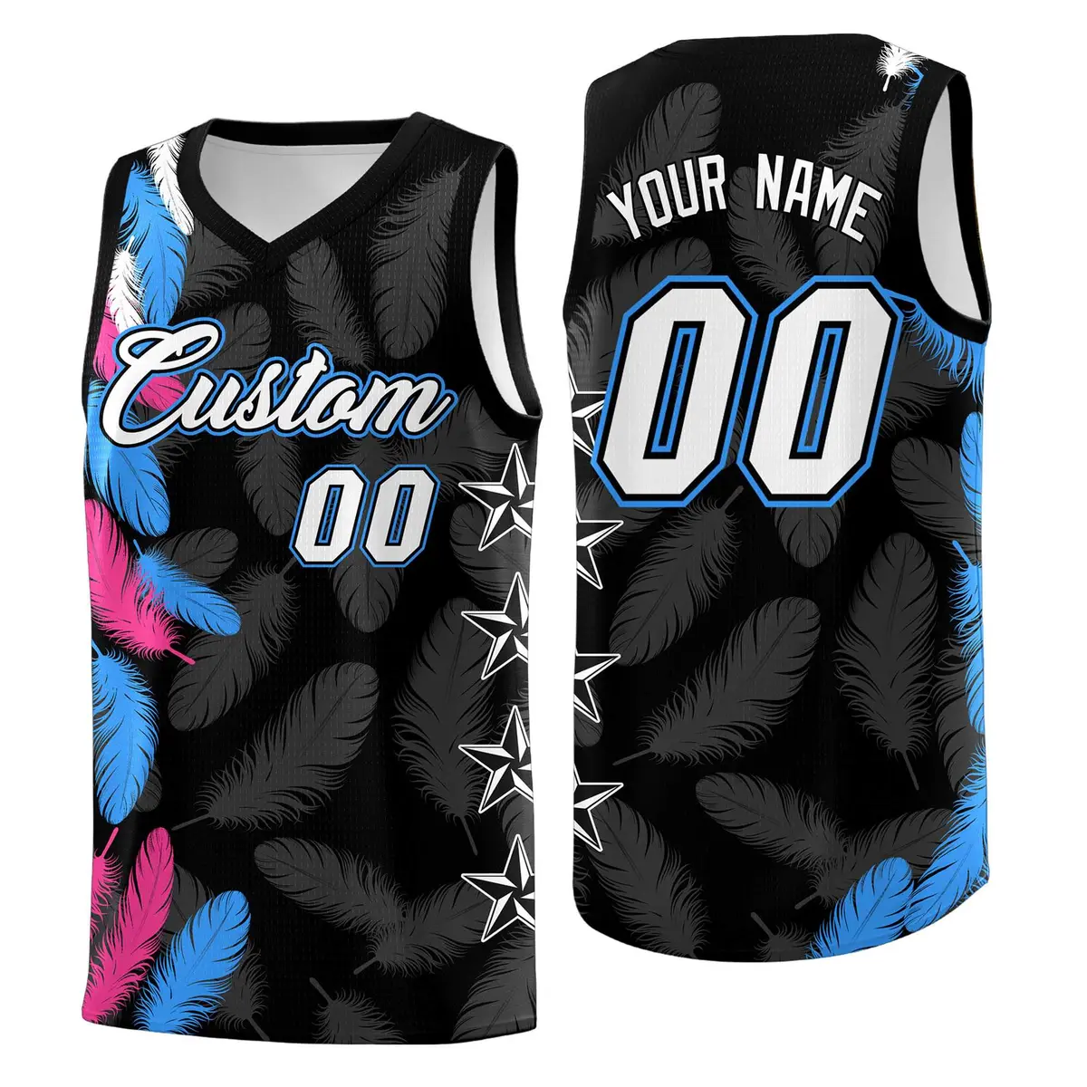 Black White Feather Graffiti Pattern Basketball Jersey