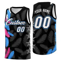 Black White Feather Graffiti Pattern Basketball Jersey 1
