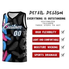 Black White Feather Graffiti Pattern Basketball Jersey 2