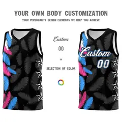 Black White Feather Graffiti Pattern Basketball Jersey 3