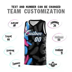 Black White Feather Graffiti Pattern Basketball Jersey 4