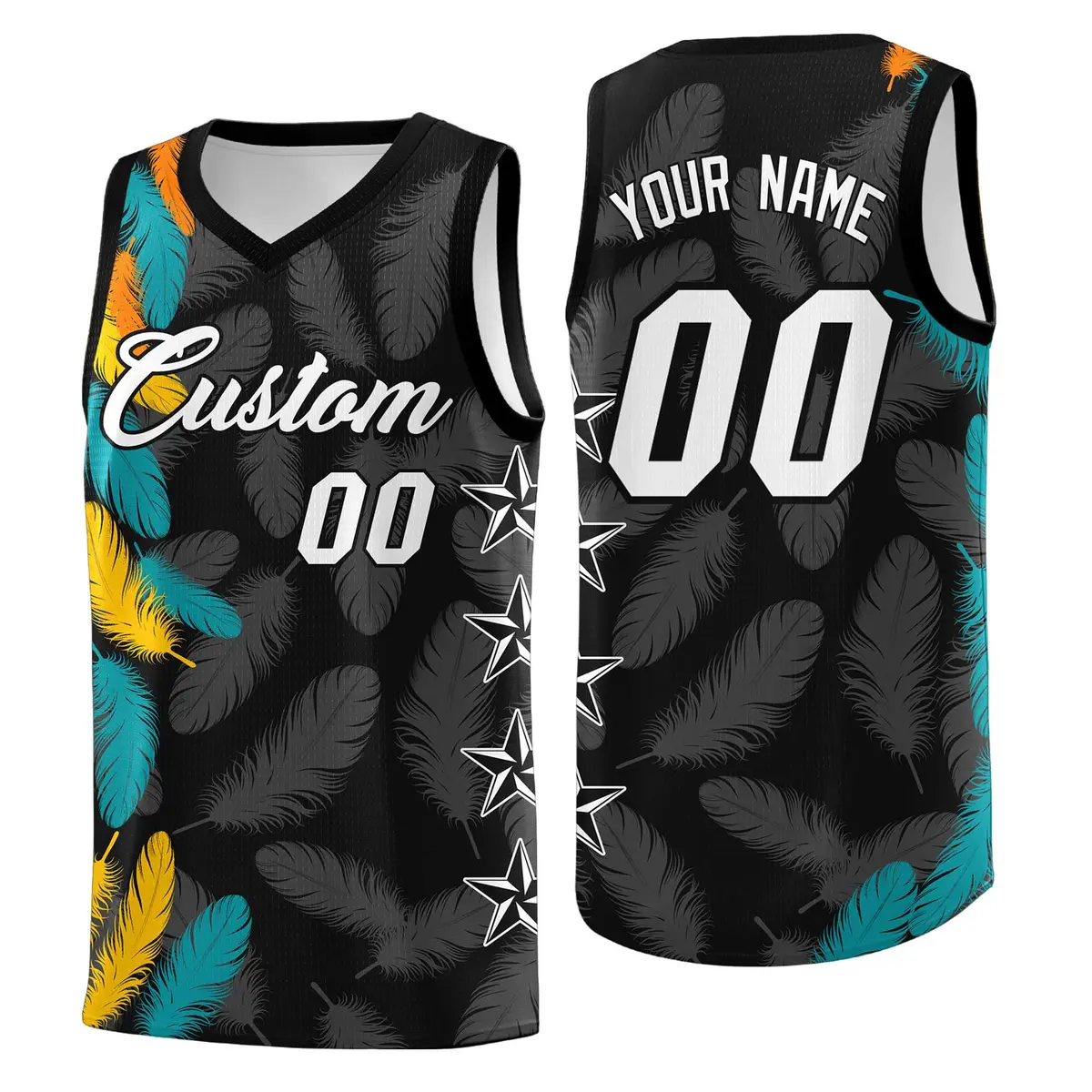 Black White Feather Graffiti Pattern Basketball Jersey