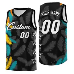 Black White Feather Graffiti Pattern Basketball Jersey 1