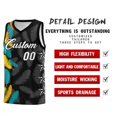 Black White Feather Graffiti Pattern Basketball Jersey 2