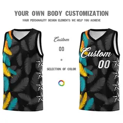 Black White Feather Graffiti Pattern Basketball Jersey 3