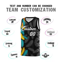 Black White Feather Graffiti Pattern Basketball Jersey 4