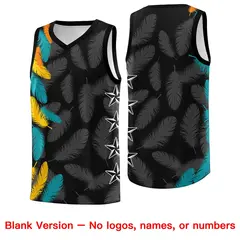 Black White Feather Graffiti Pattern Basketball Jersey 6
