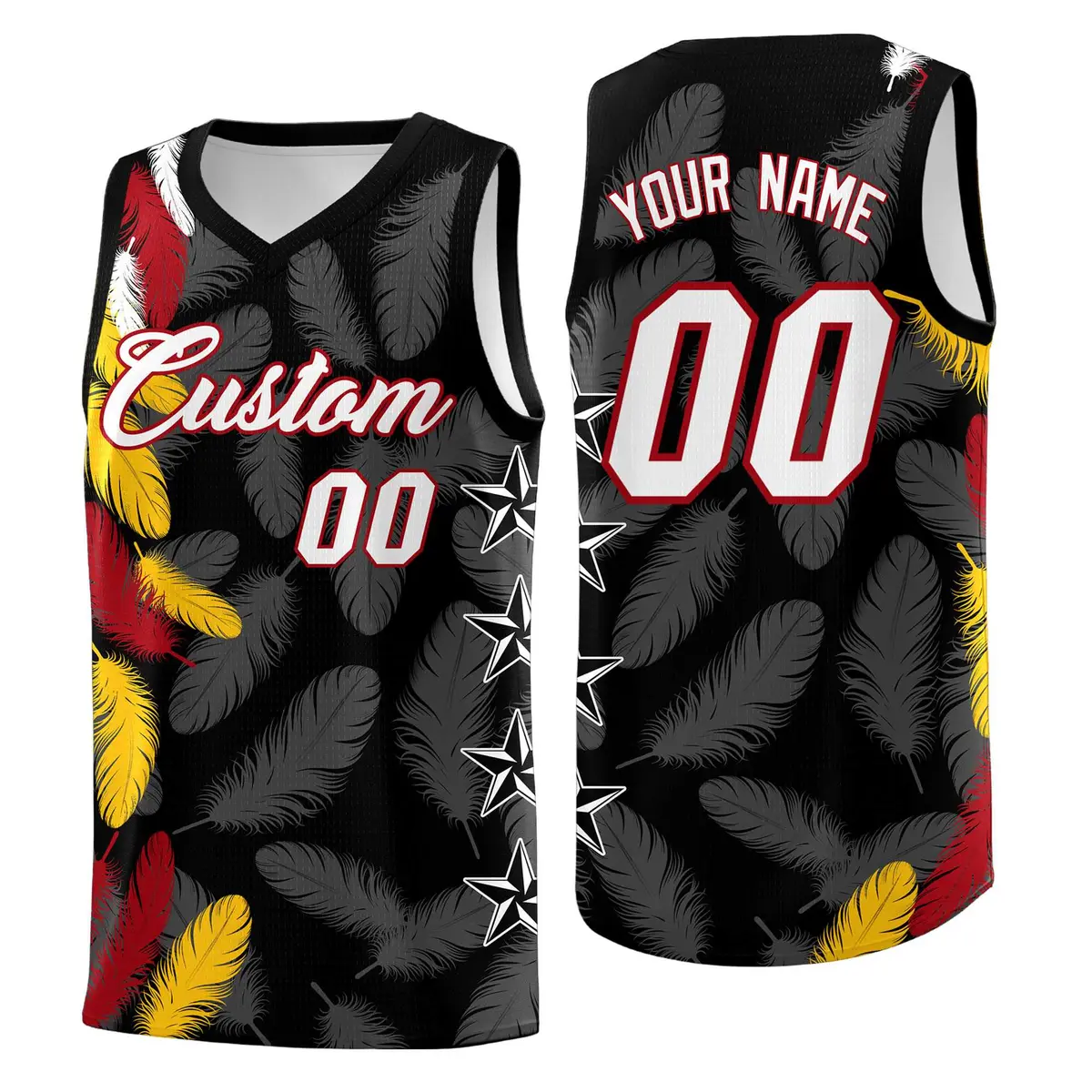 Black White Feather Graffiti Pattern Basketball Jersey