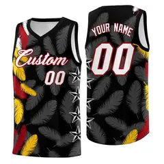 Black White Feather Graffiti Pattern Basketball Jersey 1