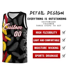 Black White Feather Graffiti Pattern Basketball Jersey 2