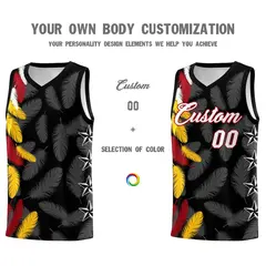 Black White Feather Graffiti Pattern Basketball Jersey 3