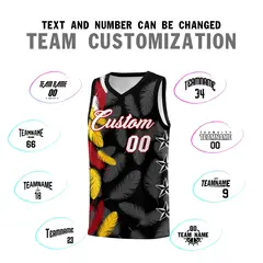 Black White Feather Graffiti Pattern Basketball Jersey 4