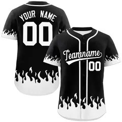 Black White Flame Graffiti Authentic Baseball Jersey