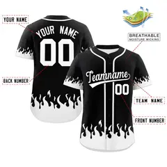 Black White Flame Graffiti Authentic Baseball Jersey 2