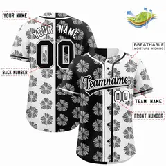 Black White Flower Graffiti Split Baseball Jersey 2
