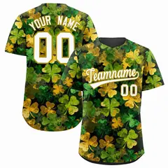 Black White Four Leaf Clover St. Patrick's Day Baseball Jersey