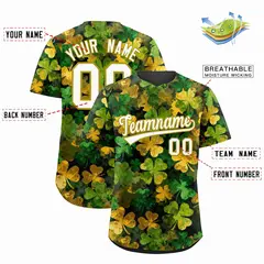 Black White Four Leaf Clover St. Patrick's Day Baseball Jersey 2