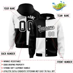 Black White Four Squares Color Block Varsity Letterman Jacket Hoodie 4