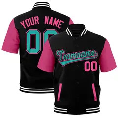 Black White Full-Snap Short Sleeve Varsity Jacket 1