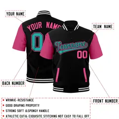 Black White Full-Snap Short Sleeve Varsity Jacket 2