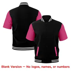 Black White Full-Snap Short Sleeve Varsity Jacket 7