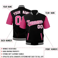 Black White Full-Snap Short Sleeve Varsity Jacket 2