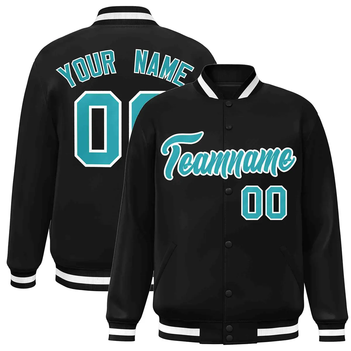 Black White Full-Snap Varsity Letterman Jacket Classic Style