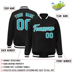 Black White Full-Snap Varsity Letterman Jacket Classic Style 2