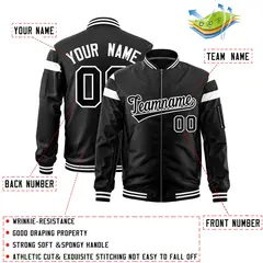Black White Full-Zip Shoulder Block Varsity Letterman Bomber Jacket 2