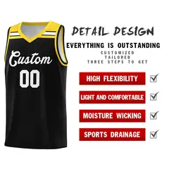 Black White-Gold Classic Basketball Sports Uniform Jersey 4