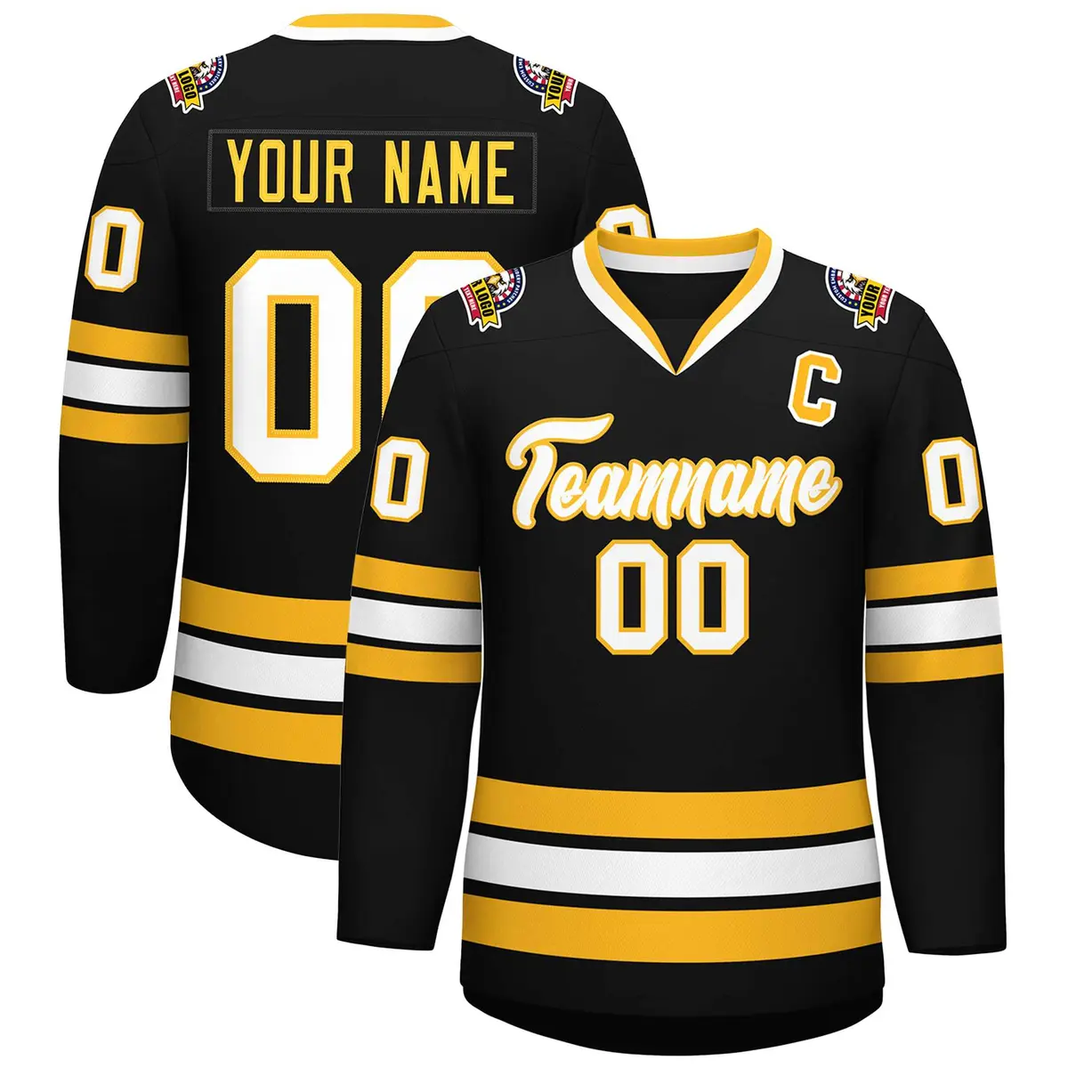 Black White-Gold Classic Style Hockey Jersey