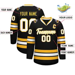 Black White-Gold Classic Style Hockey Jersey 2